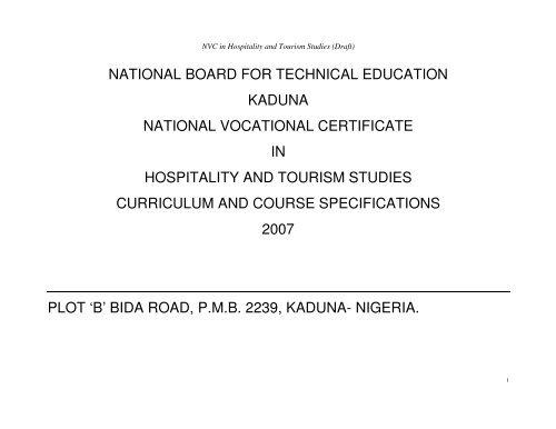 NVC in Hospitality and <b>Tourism</b> Studies - NBTE